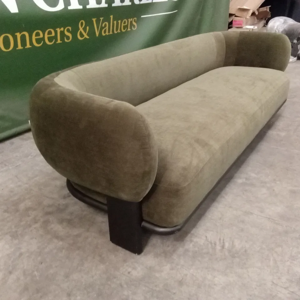 DANETTI FLORENCE OLIVE GREEN CHENILLE WITH DARK WOOD 3 SEATER SOFA RRP £1429