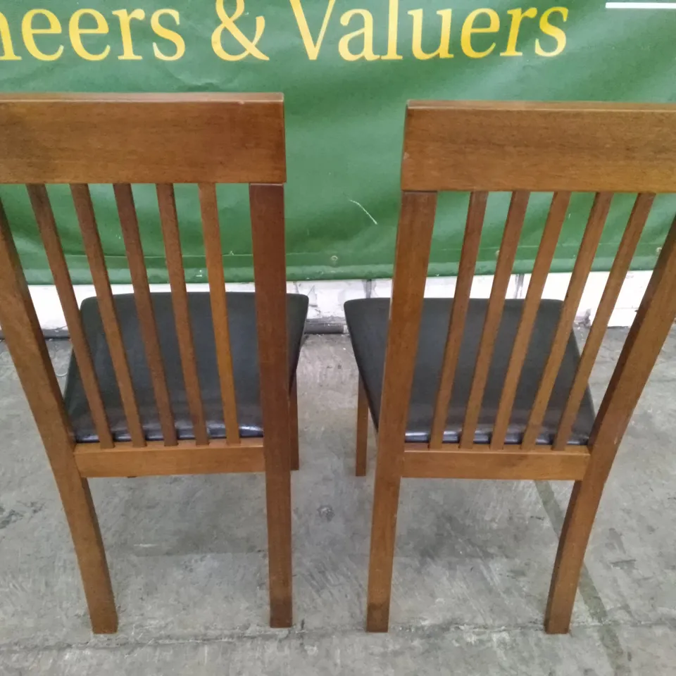 SET OF 2 OXFORD DARK WOOD DINING CHAIRS (BLACK LEATHER SEAT PAD)