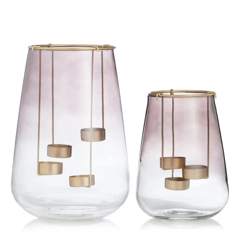 LUXENOA SET OF 2 TEA LIGHT GLASS VASE