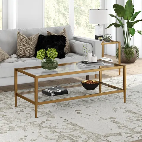 BOXED HERA COFFEE TABLE WITH STORAGE - ANTIQUE BRASS EFFECT (1 BOX)