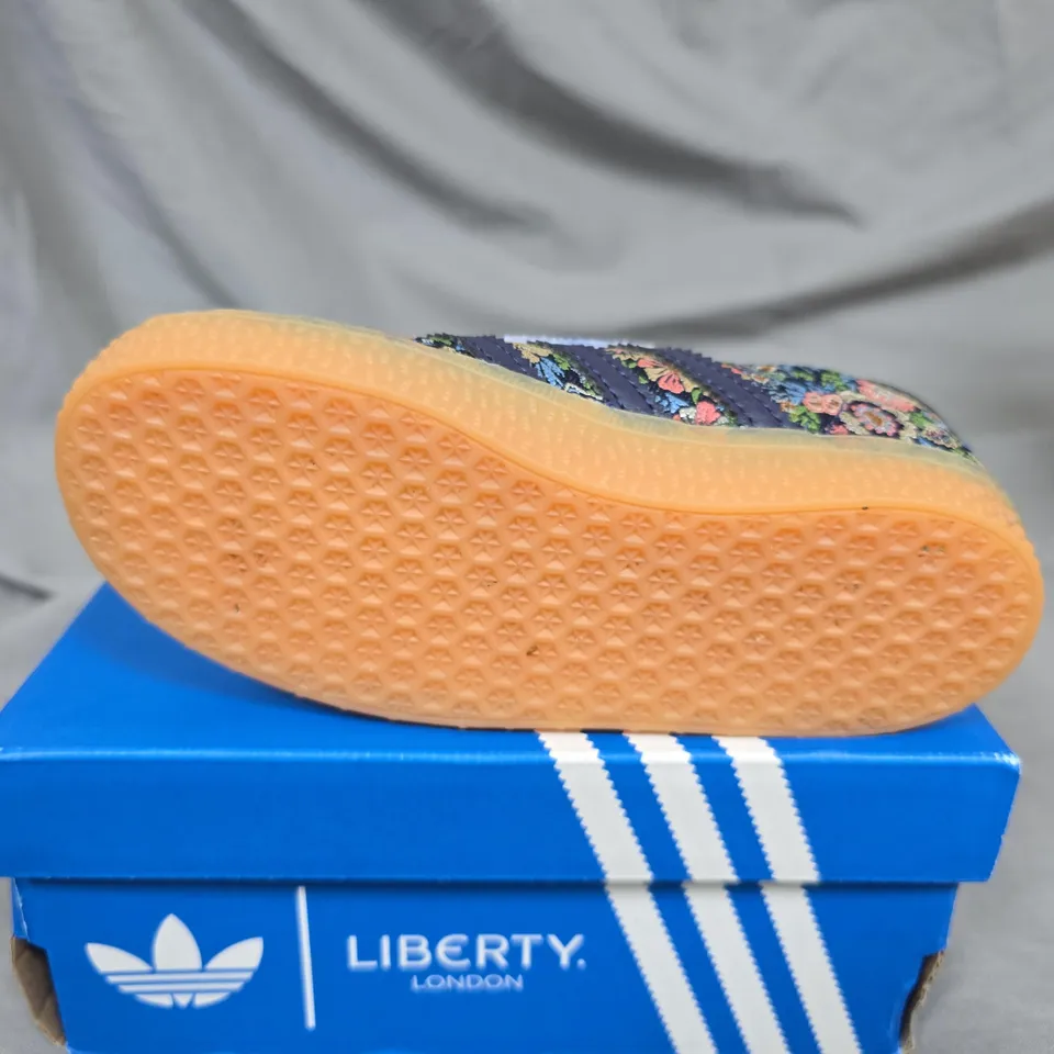 ADIDAS GAZELLE CF EL I KIDS' TRAINERS – FLORAL LIBERTY PRINT WITH LILAC SUEDE, UK 8K