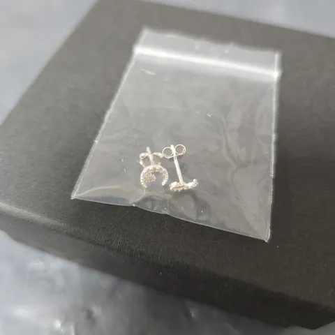 STERLING SILVER AND CUBIB ZIRCONIA MOON EARRINGS, ONE SIZE. IN BOX