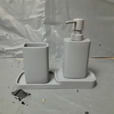 LOT OF 3 GREY 3-PIECE BATHROOM ACCESSORY SET