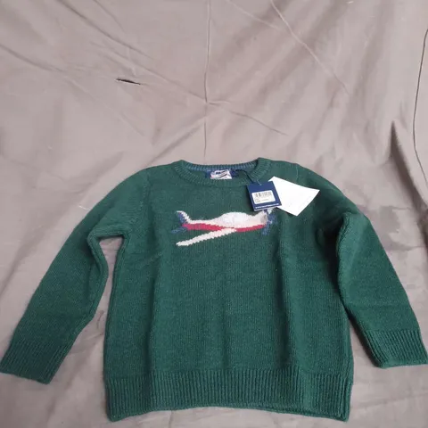 CHELSEA CLOTHING CO CASHMERE MIX PLANE JUMPER IN GREEN SIZE 2/3YRS