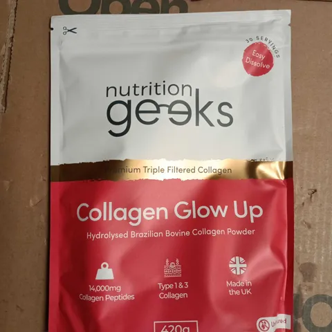 NUTRITION GEEKS COLLAGEN GLOW UP - HYDROLYSED BRAZILIAN BOVINE COLLAGEN POWDER, 420G