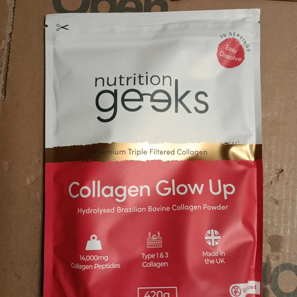 NUTRITION GEEKS COLLAGEN GLOW UP - HYDROLYSED BRAZILIAN BOVINE COLLAGEN POWDER, 420G