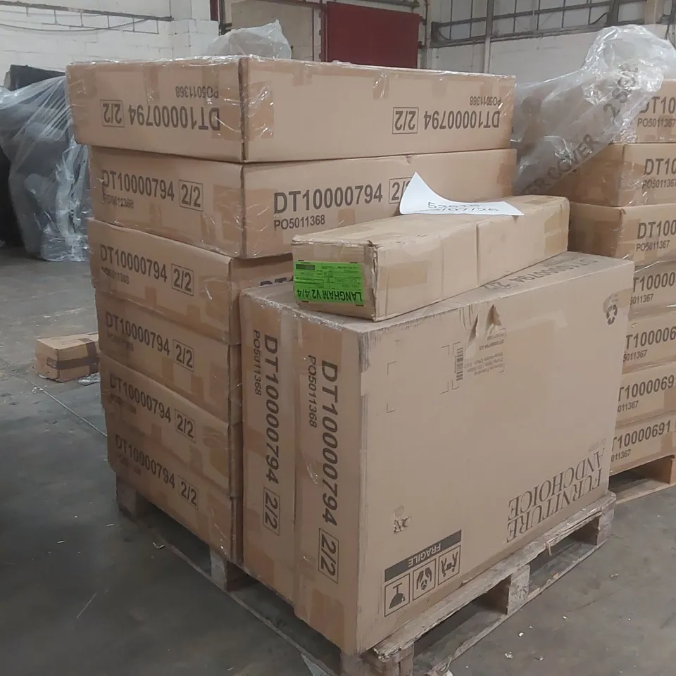 PALLET CONTAINING A LARGE QUANTITY OF ASSORTED DESIGNER FURNITURE PARTS INCLUDING: DINING TABLE PARTS ECT