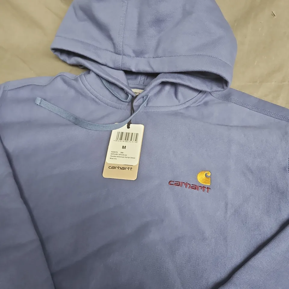 CARHARTT HOODED AMERICAN SCRIPT SWEAT – BLUE IRIS, SIZE M