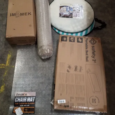 PALLET CONTAINING ASSORTED PRODUCTS INCLUDING MOSQUITO NET, PORTABLE BED RAIL, AREA RUG, KIDS SCOOTER & CHAIR MAT