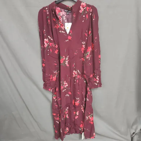 NOBODY'S CHILD FLORAL PRINT DRESS – BURGUNDY, UK 8 (EU 36, US 4)