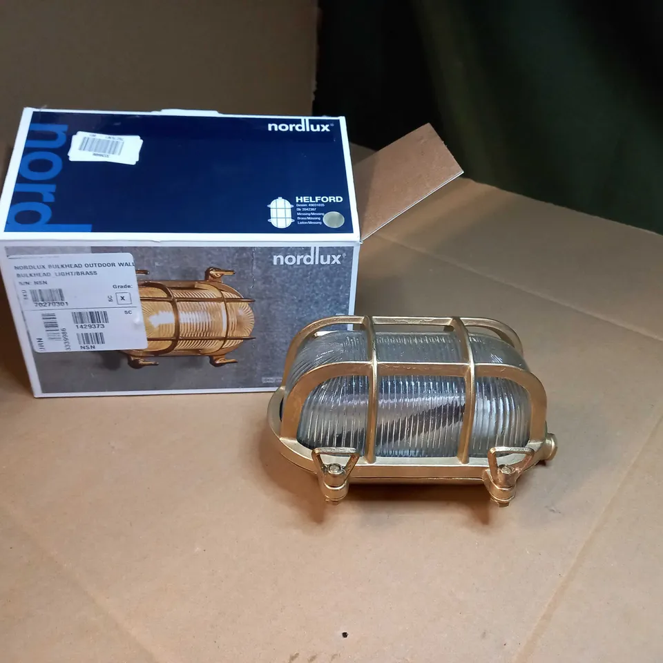 BOXED NORDLUX LIGHT/BRASS BULKHEAD OUTDOOR WALL LIGHT