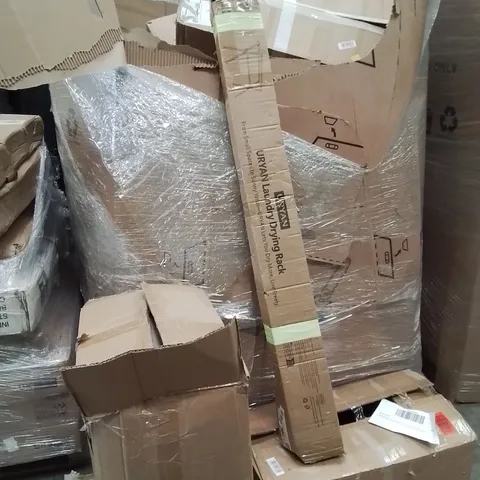 PALLET OF ASSORTED HOUSEHOLD GOODS AND PRODUCTS TO INCLUDE;LAUNDRY DRYING RACK,PAINO STOOL,CAT BED