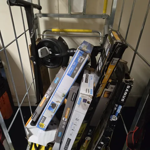 APPROXIMATELY 10 ASSORTED HOUSEHOLD PRODUCTS TO INCLUDE TV WALL MOUNTS, CHILDRENS TRICYCLE, FM RADIO ETC 