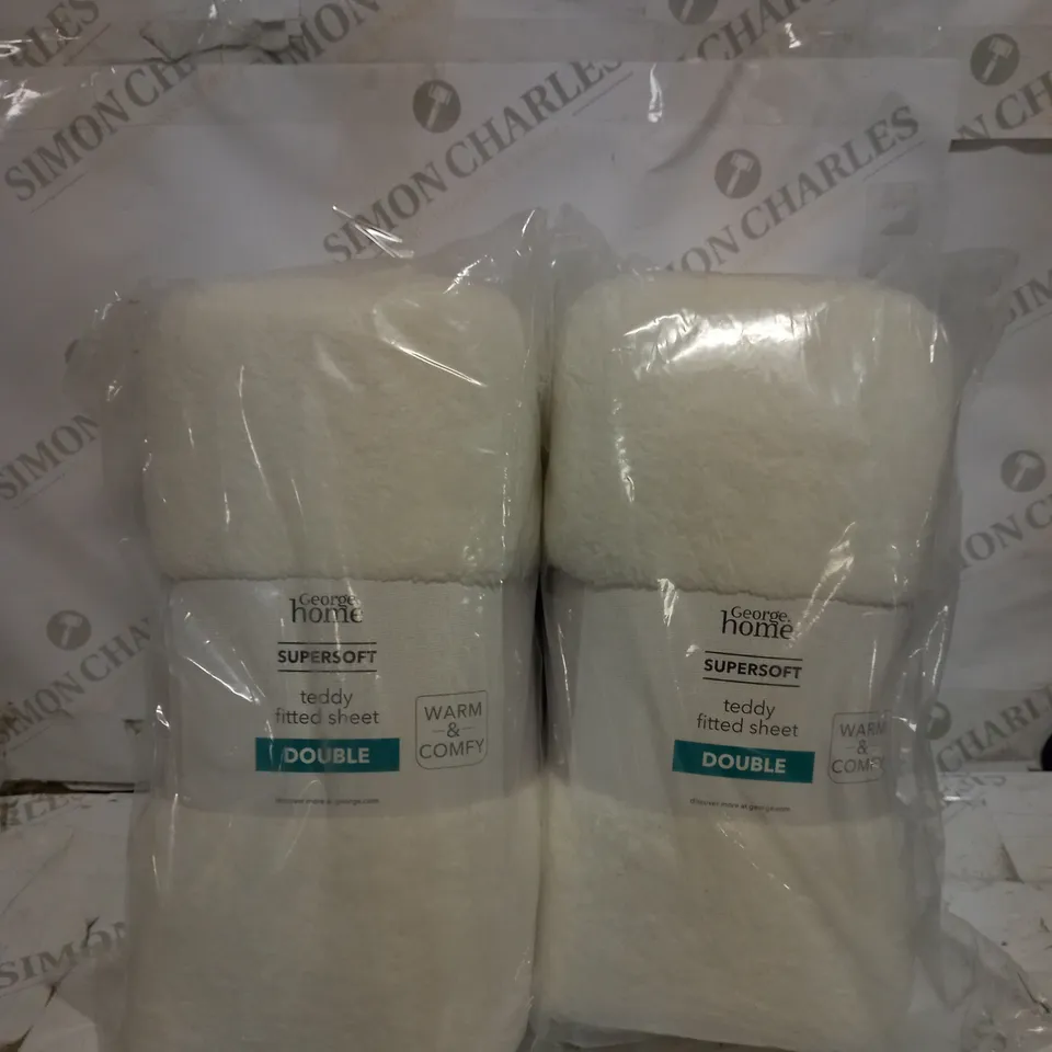 BRAND NEW LOT OF 2 GEORGE HOME SUPER SOFTT TEDDY FITTED SHEET - DOUBLE 