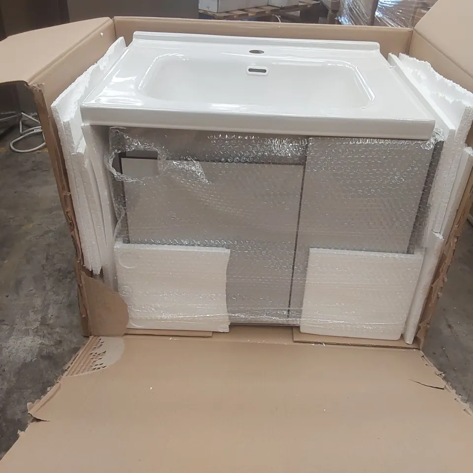 BOXED SAKER STONE VANITY UNIT WITH BASIN