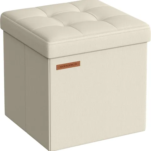 BOXED SONGMICS STORAGE OTTOMAN, FOLDABLE SMALL OTTOMAN FOOT REST - CREAM WHITE 