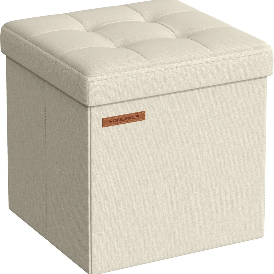 BOXED SONGMICS STORAGE OTTOMAN, FOLDABLE SMALL OTTOMAN FOOT REST - CREAM WHITE