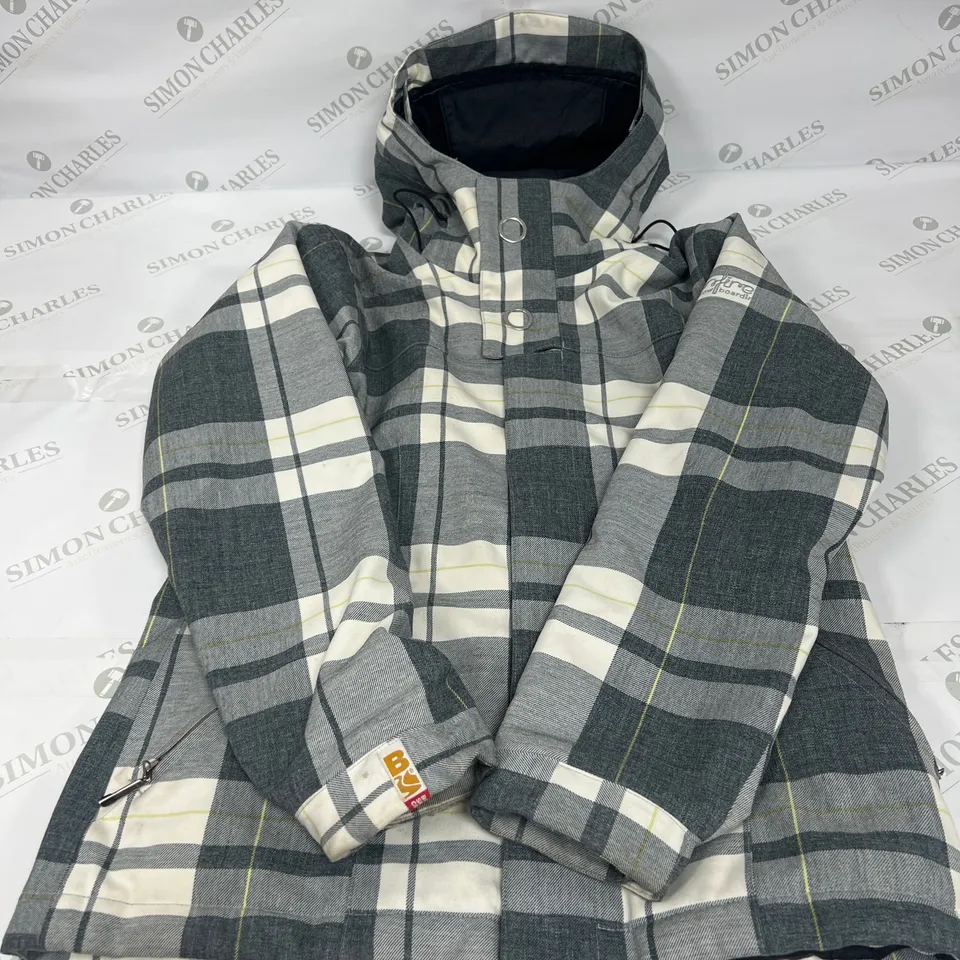BONFIRE SNOWBOARDING COMPANY LINED JACKET IN CHECK GREY SIZE MEDIUM