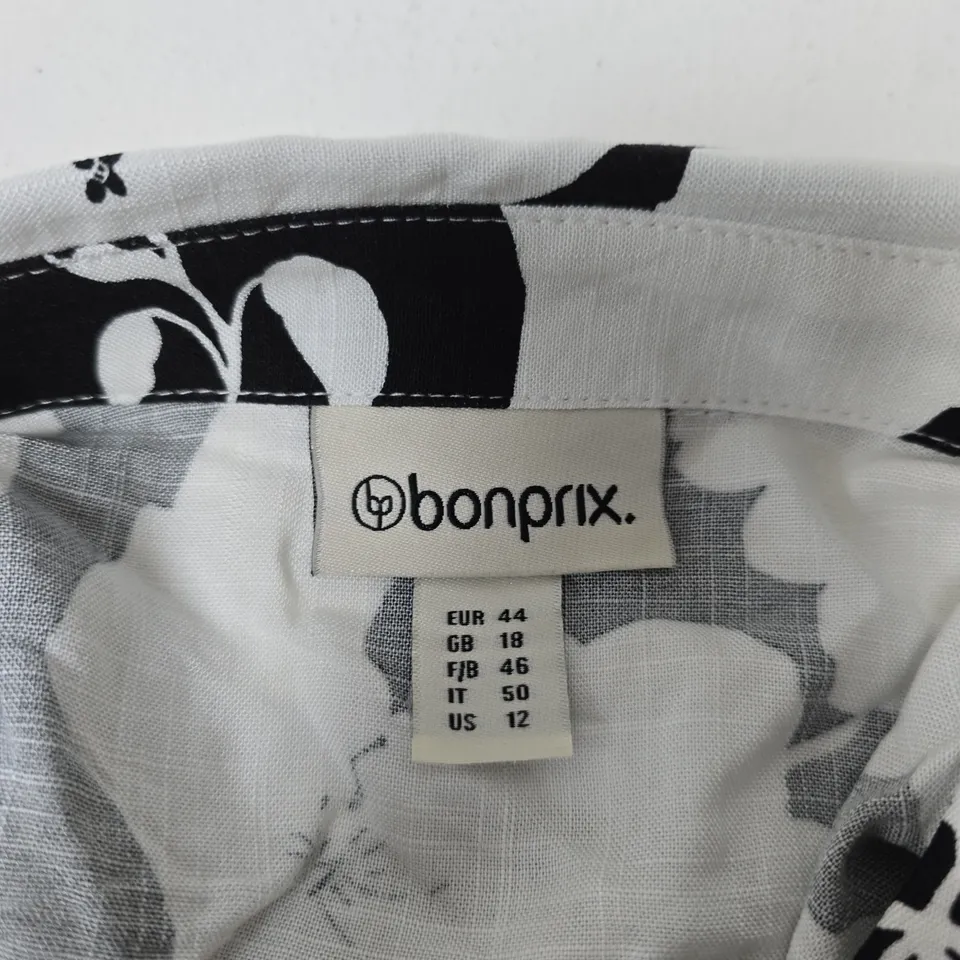 BONPRIX WOMEN'S SHIRT DRESS – BLACK & WHITE FLORAL PRINT, UK 18 (EU 44)