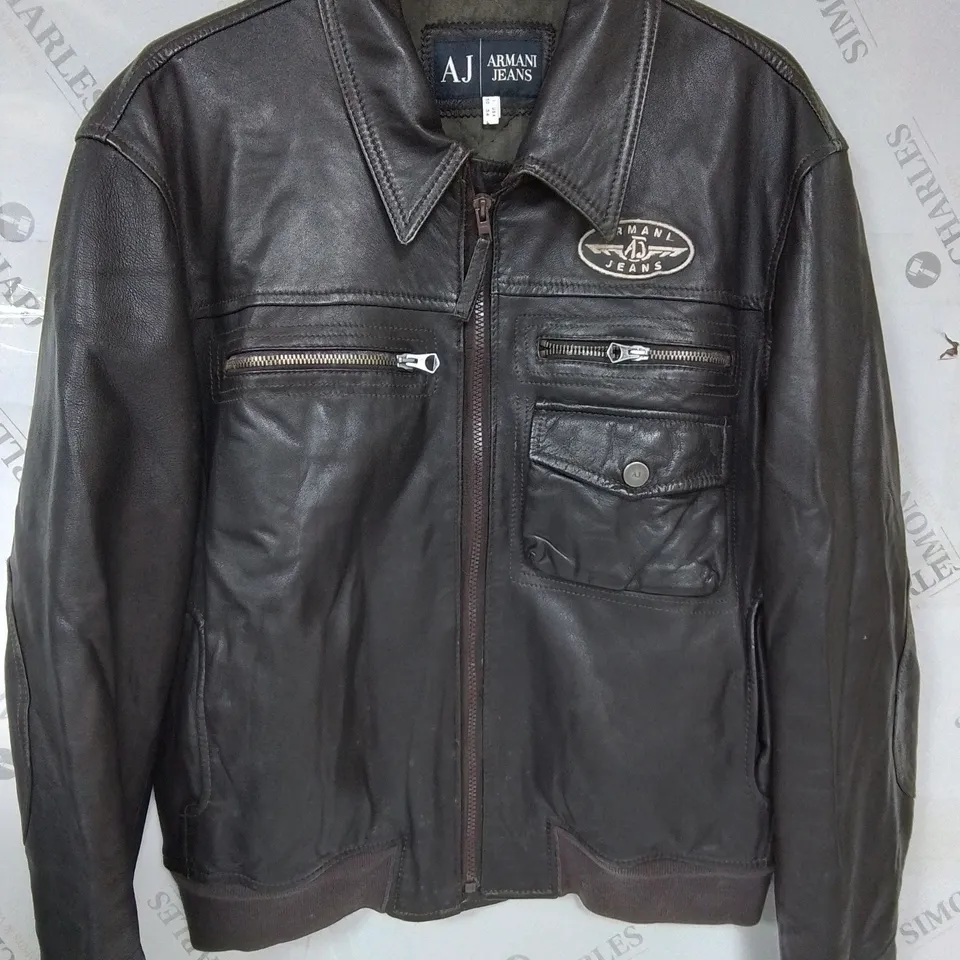 ARMANIJ3ANS BROWN LEATHER JACKET - GB 40