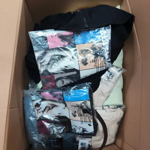 LARGE BOX OF APPROXIMATELY 25 ASSORTED CLOTHING ITEMS IN VARIOUS COLOURS, STYLES AND SIZES - COLLECTION ONLY