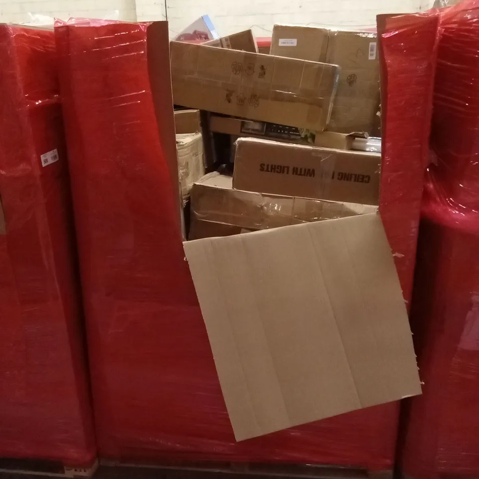 PALLET OF ASSORTED HOUSEHOLD GOODS AND PRODUCTS TO INCLUDE; CEILING FANS AND LIGHTS, BABY PLAY MAT, OTHER LIGHTING PRODUCTS ETC