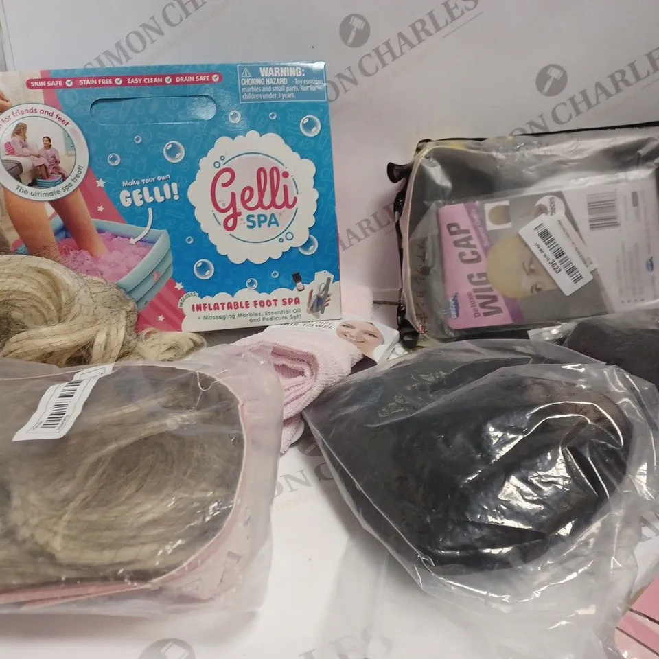APPROXIMATELY 12 ASSORTED HEALTH AND BEAUTY ITEMS INCLUDING WIGS