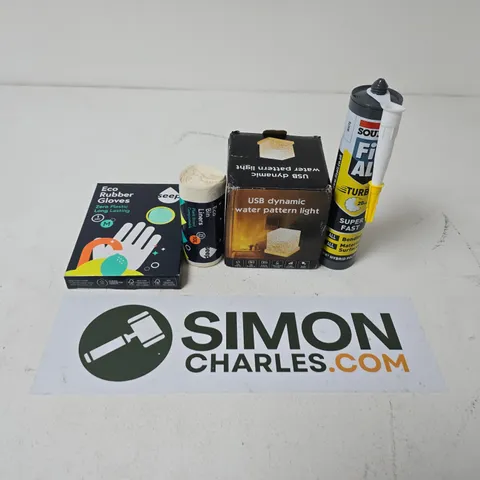 APPROXIMATELY 15 ASSORTED HOUSEHOLD PRODUCTS TO INCLUDE WATER PATTERN LIGHT , ECO BIN LINERS AND SOUDAL FIX ALL