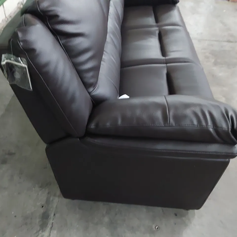 DESIGNER ALBION THREE SEATER SOFA BROWN FAUX LEATHER 