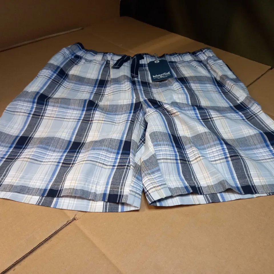 WEIRD FISH CALLO ORGANIC BLUE CHECK LOUNGEWEAR SHORTS - LARGE
