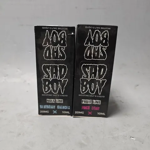 BOX OF APPROXIMATELY 15 ASSORTED SAD BOY E-LIQUID PRODUCTS TO INCLUDE - FRUIT LINE PUNCH BERRY & NOLA LINE BLUEBERRY GRANOLA 