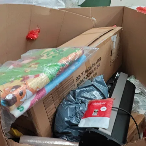 PALLET OF ASSORTED HOUSEHOLD GOODS AND PRODUCTS TO INCLUDE;FLOCKED 7FT TREE, HEATER,PHONE ACCESSORIES