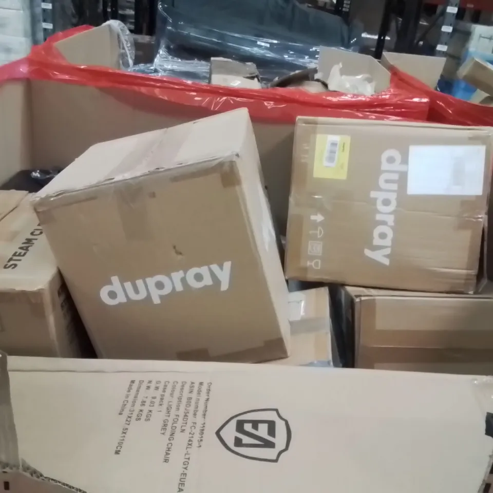 PALLET OF ASSORTED HOUSEHOLD GOODS AND PRODUCTS TO INCLUDOG BED,STEAM CLEANER 