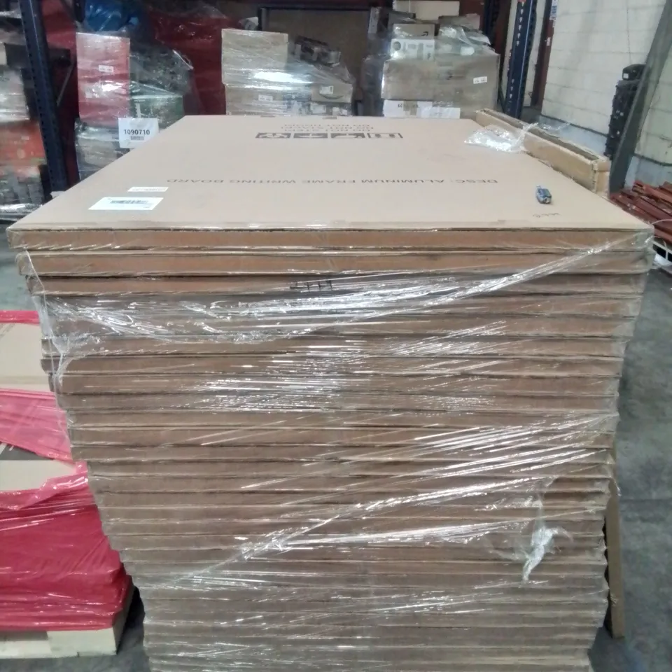 PALLET OF APPROXIMATELY 30 ALUMINIUM FRAME WRITING BOARDS