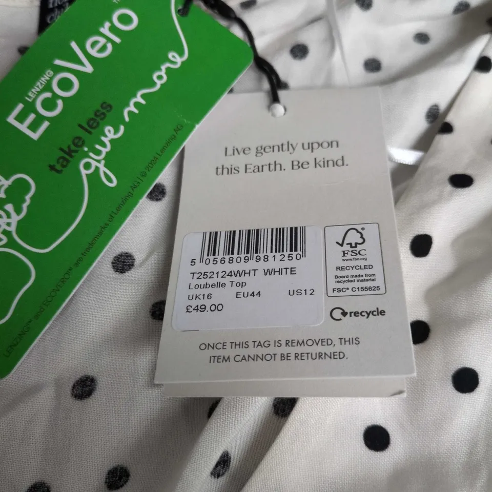 NOBODY'S CHILD LOUBELLE TOP IN WHITE SIZE UK 16