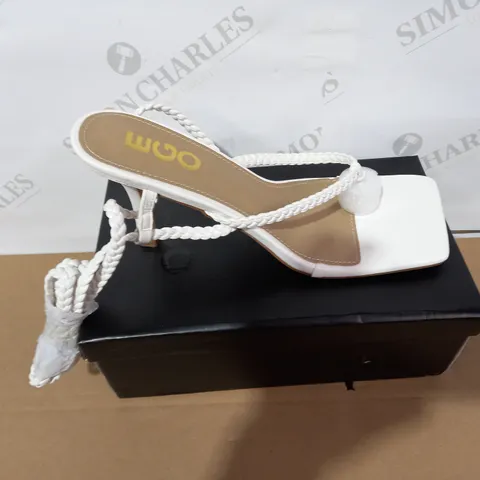 BOXED PAIR OF EGO WHITE HIGH HEELS SIZE8