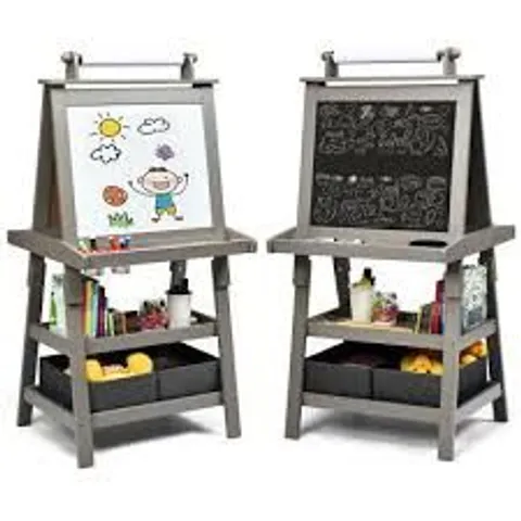 BOXED COSTWAY COSTWAY 3 IN 1 KIDS ART EASEL DOUBLE-SIDED STORAGE EASEL W/ WHITEBOARD CHALKBOARD