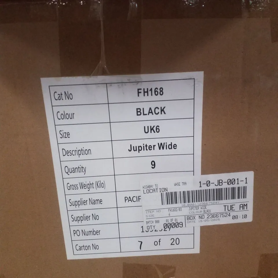 BOX CONTAINING APPROXIMATELY 9 PAIRS OF BRAND NEW SIMPLY BE BLACK JUPITER WIDE MESH SLINGBACK FLATS - SIZE 6
