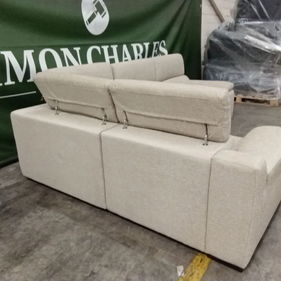 QUALITY DESIGNER ITALIAN MADE RICCARDO FABRIC CORNER SOFA WITH FOOTSTOOL - BEIGE 