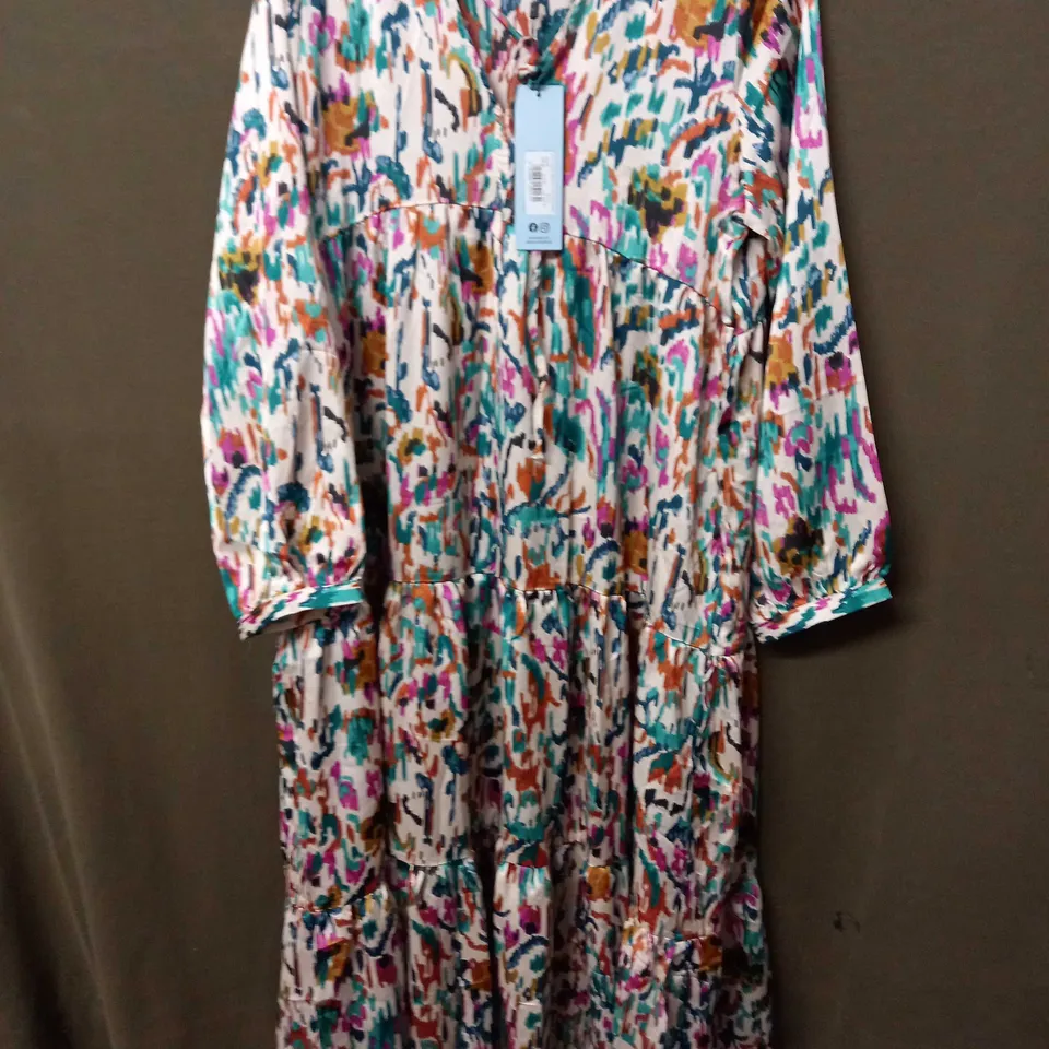 BLUE VANILLA MULTI TIERED ABSTRACT PRINT MIDI DRESS IN MULTI-COLOUR - UK MEDIUM