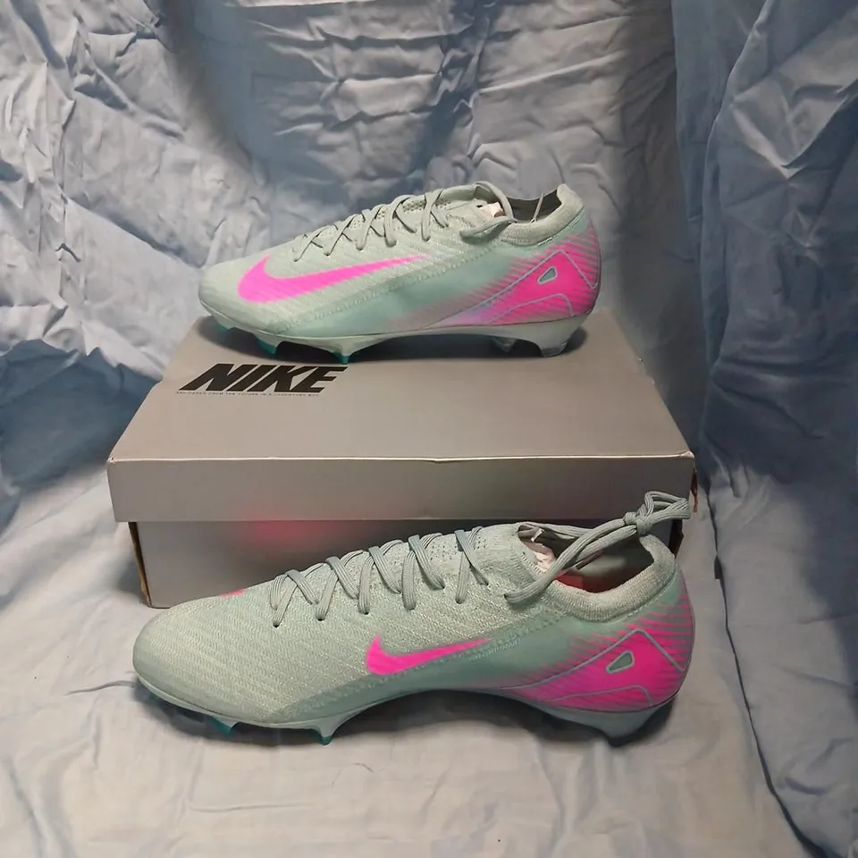 NIKE ZOOM VAPOR 16 ELITE FG FOOTBALL BOOTS – GREY/TEAL WITH PINK SWOOSH, UK 11 (US 13.5)