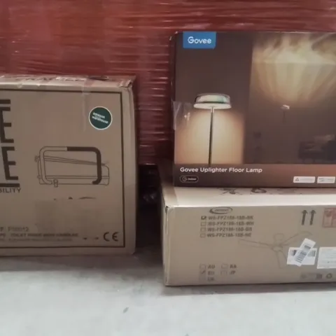 PALLET OF ASSORTED HOUSEHOLD GOODS AND PRODUCTS TO INCLUDE;FLOOR LAMP,TOILET RAISER,CEILING FAN 