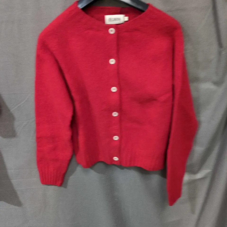 ELWIN RED KNIT CARDIGAN, BUTTON-FRONT, UK SMALL (S)