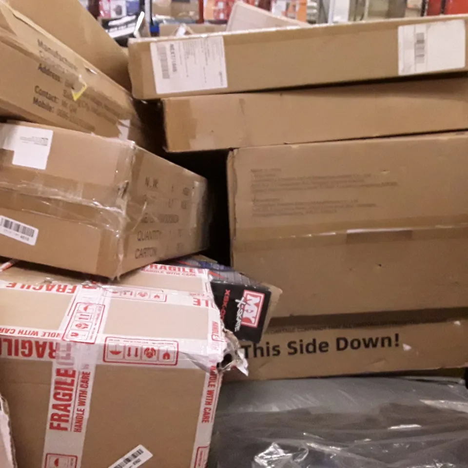 PALLET OF ASSORTED PRODUCTS INCLUDING 12" BALANCE BIKE, FORTNITE NERF GUN, BED RAIL, TRAMPOLINE, CAMPING TENT, STUNT SCOOTER  