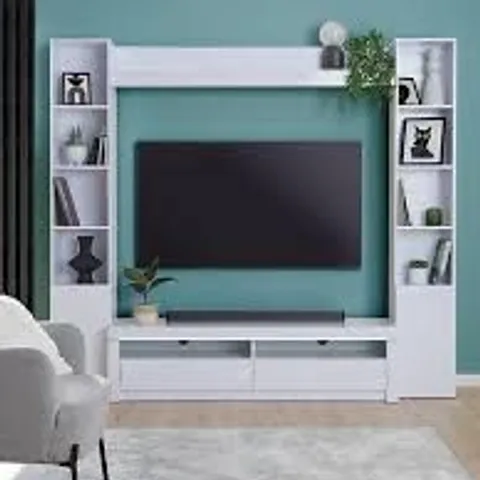 BOXED ATLANTIC HIGH GLOSS TV UNIT WITH LED LIGHT (FITS UP TO 65 INCH TV) - WHITE (2 BOXES)
