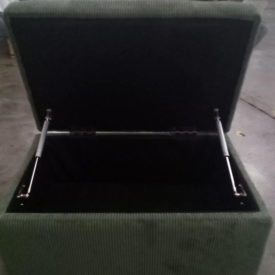 DESIGNER GREEN FABRIC STORAGE FOOTSTOOL
