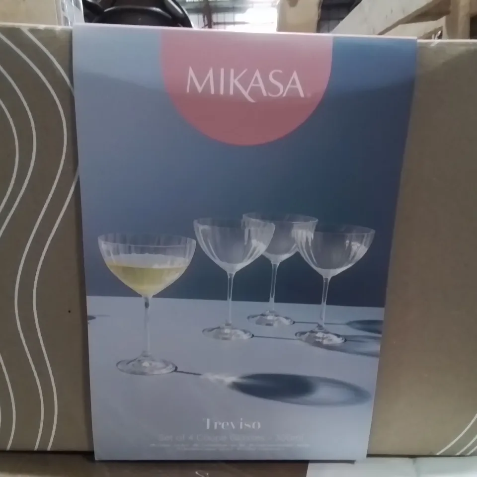 BOXED MIKASA CRYSTAL COUPE GLASSES 300ML SET OF 4 