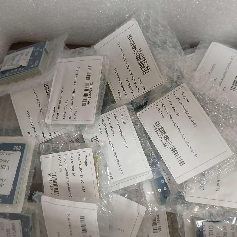 APPROXIMATELY 50 PACKS OF 5 RAPID AUDIO AMPLIFIER PCB 700191