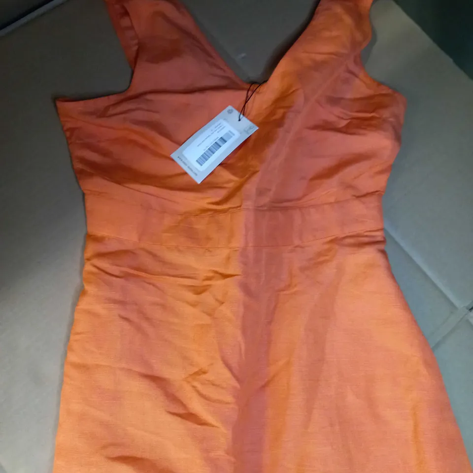 OASIS ORANGE V NECK LINEN MIX TAILORED MIDI DRESS - SIZE 10
