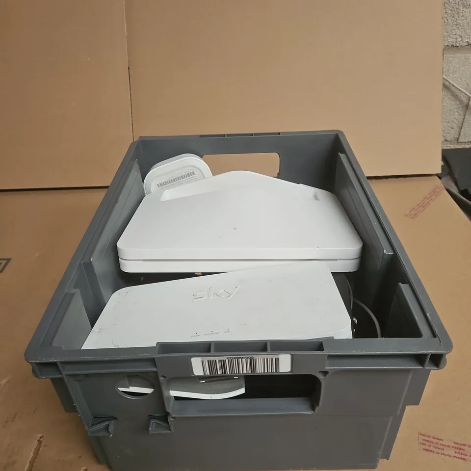 TOTE OF APPROXIMATELY 8 ASSORTED ITEMS TO INCLUDE SKY HUBS, EERO, CABLES ETC